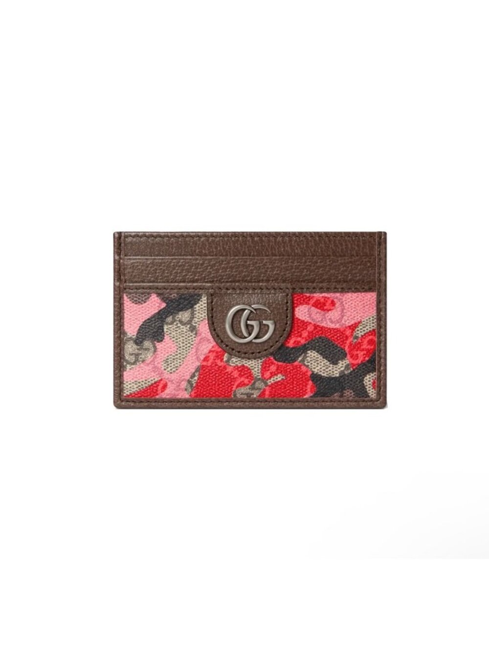Gucci Camouflage Marbled GG Monogram Canvas Leather Card Case Brown Pink Red 834